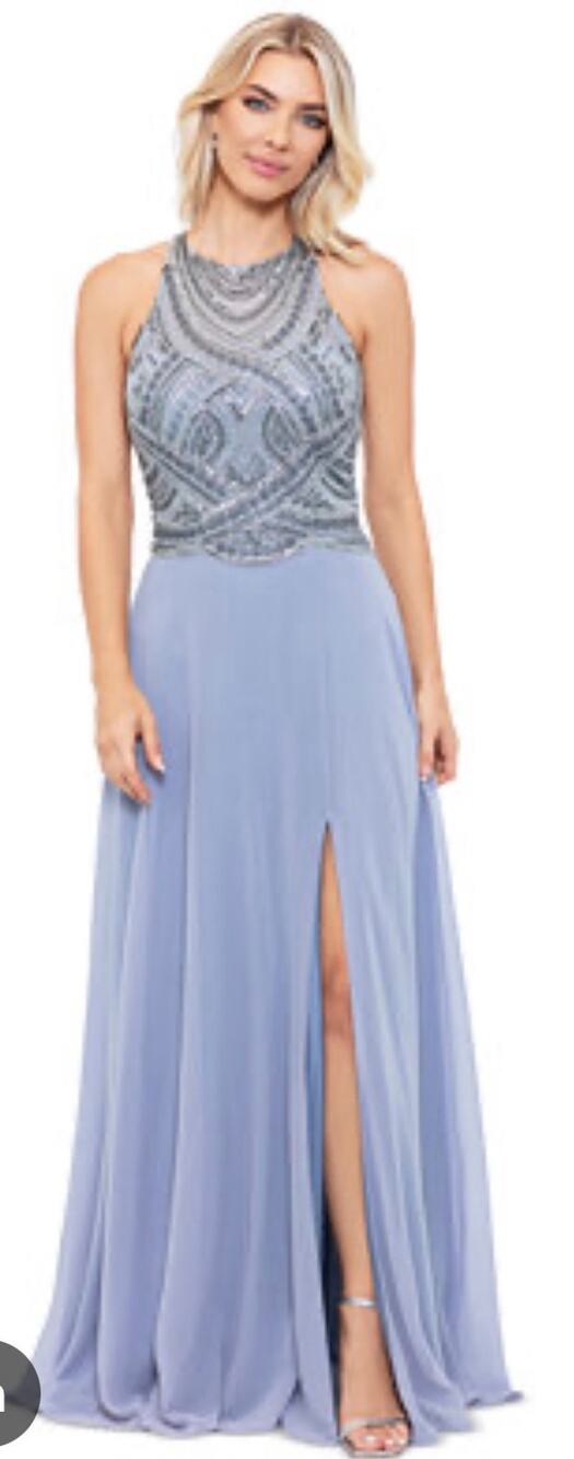 Betsy & Adam Gunmetal Gray Beaded Sleeveless Halter Maxi Dress 6 NWT